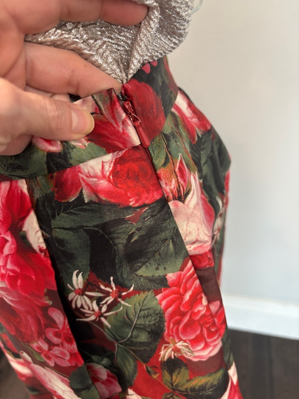 Talbots Floral A-Line Midi Skirt Red Pink Pleated Party Skirt 6 - Picture 7 of 13